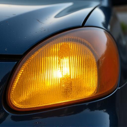 Before of a yellowed, hazy car headlight.