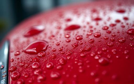 Water beading perfectly on a car hood with ceramic coating.